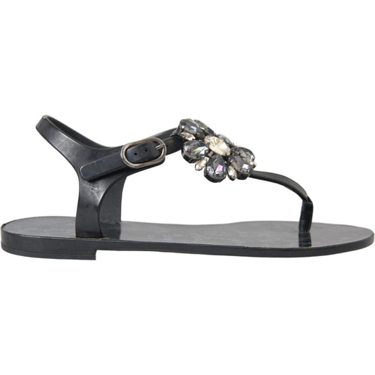 Black Crystal Flats Sandals Flip Flops Shoes