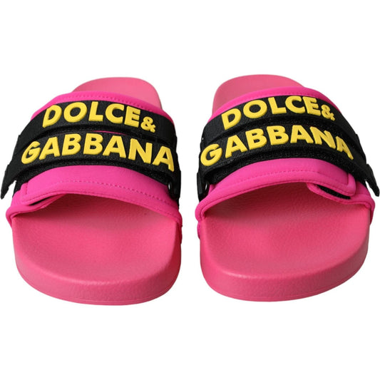 Dolce & Gabbana Pink Black Logo Beachwear Flats Sandals Shoes Dolce & Gabbana