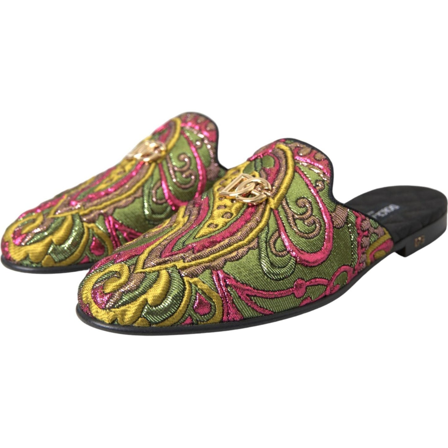 Dolce & Gabbana Multicolor Brocade DG Logo Mule Flat Sandals Shoes Dolce & Gabbana