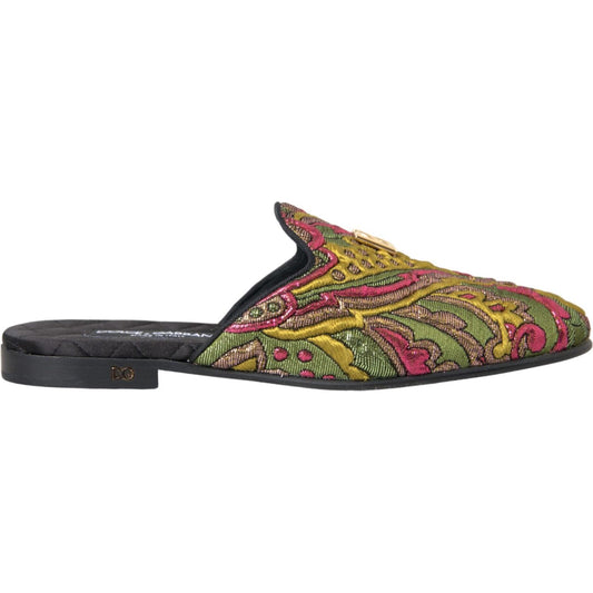 Dolce & Gabbana Multicolor Brocade DG Logo Mule Flat Sandals Shoes Dolce & Gabbana