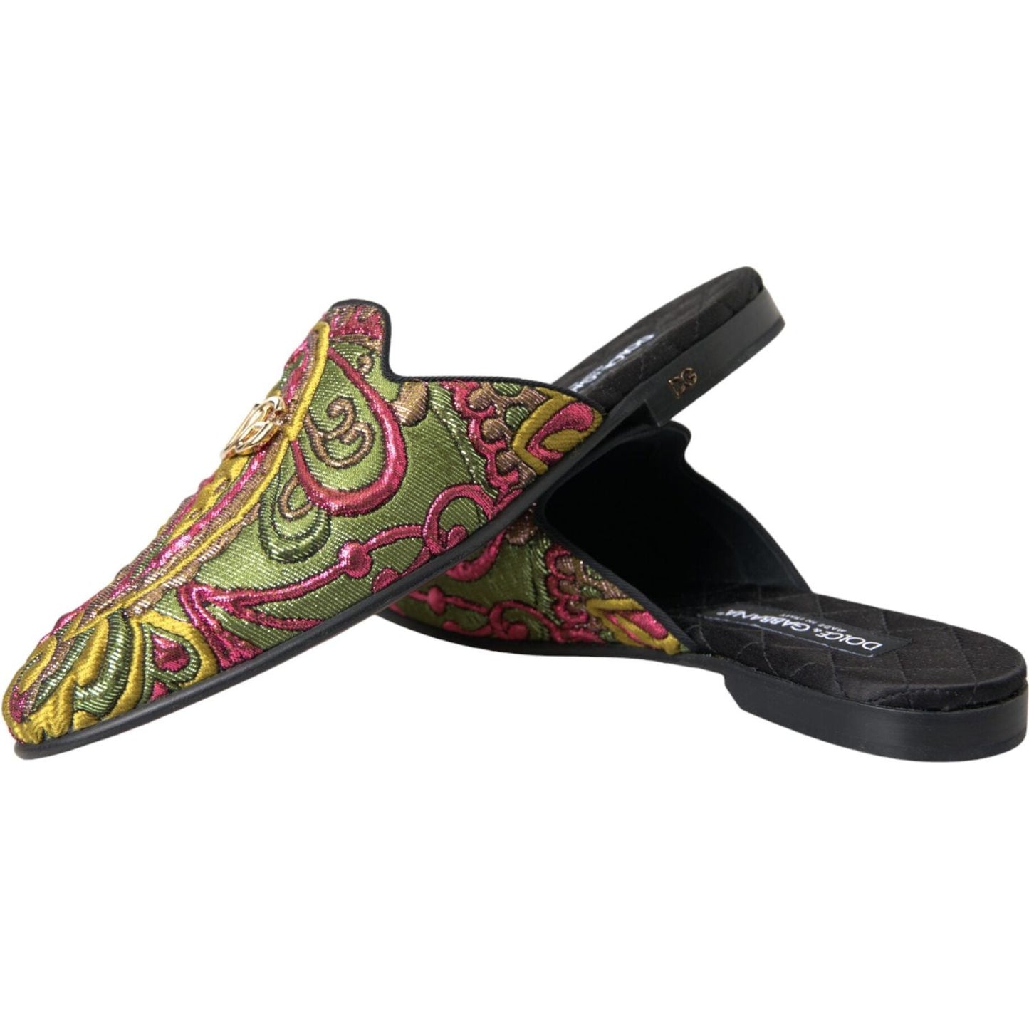 Dolce & Gabbana Multicolor Brocade DG Logo Mule Flat Sandals Shoes Dolce & Gabbana