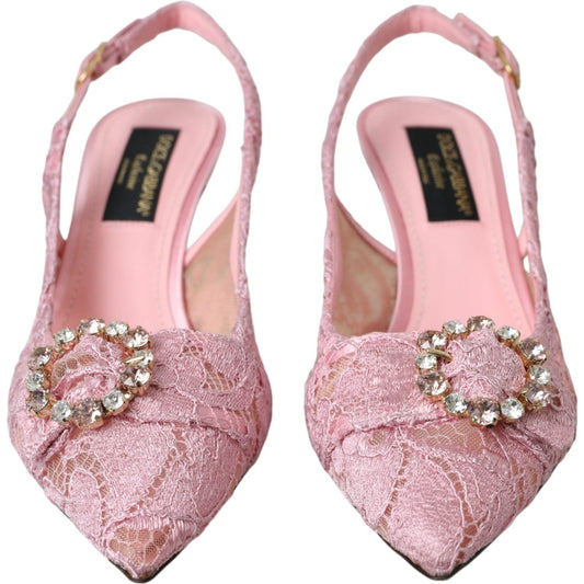 Pink Taormina Lace Crystal Heel Slingbacks Shoes