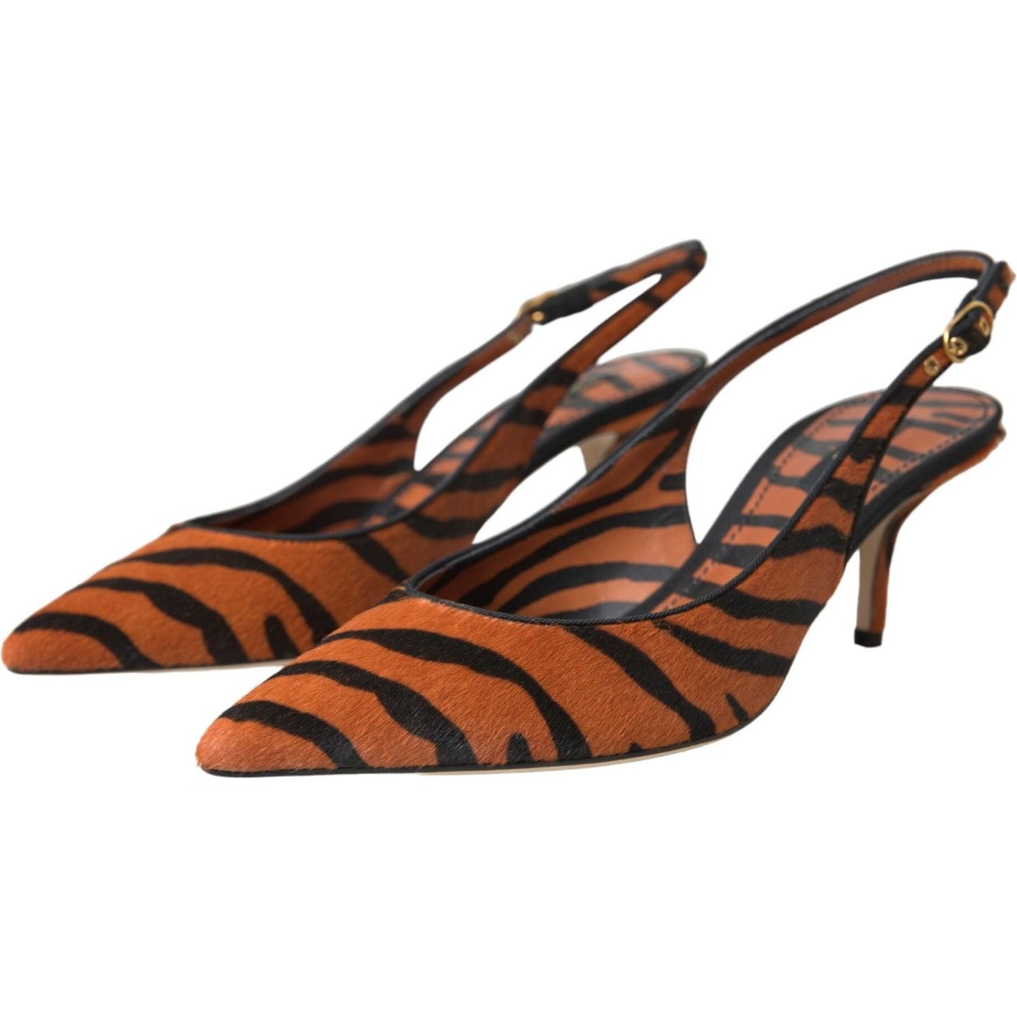 Dolce & Gabbana Black Orange Zebra Leather Slingbacks Shoes Dolce & Gabbana