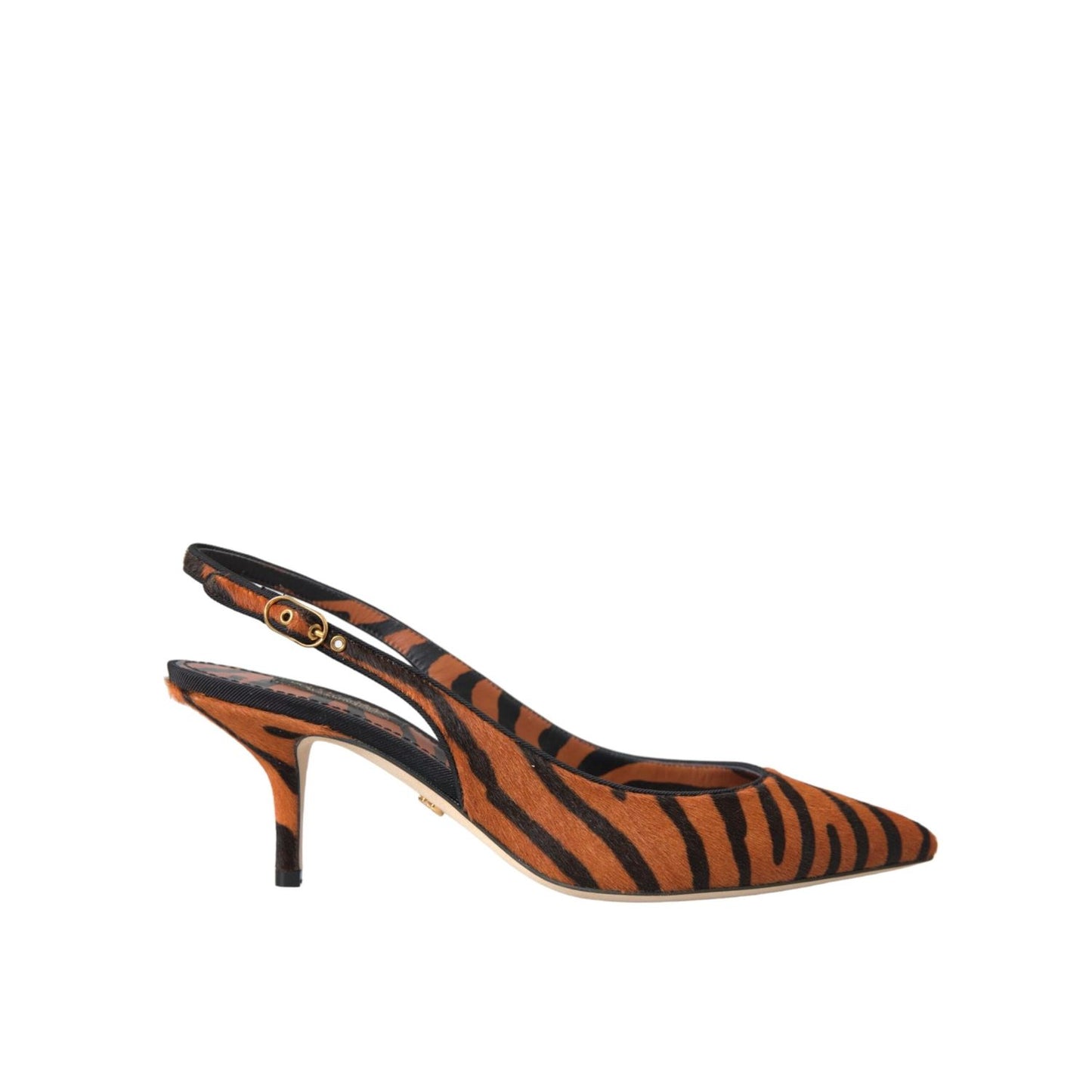 Dolce & Gabbana Black Orange Zebra Leather Slingbacks Shoes