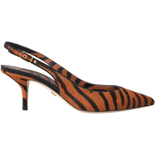 Black Orange Zebra Leather Slingbacks Shoes