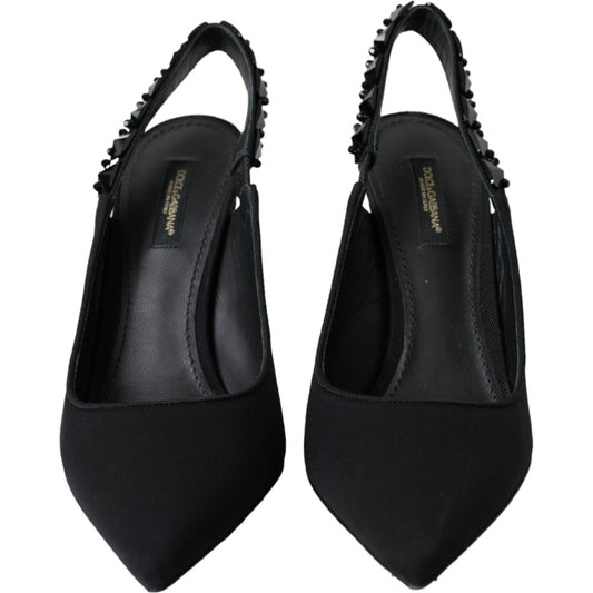 Black Crystal Charmeuse Slingbacks Shoes