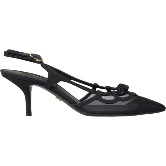 Dolce & Gabbana Black Leather Mesh High Heels Slingback Shoes Dolce & Gabbana