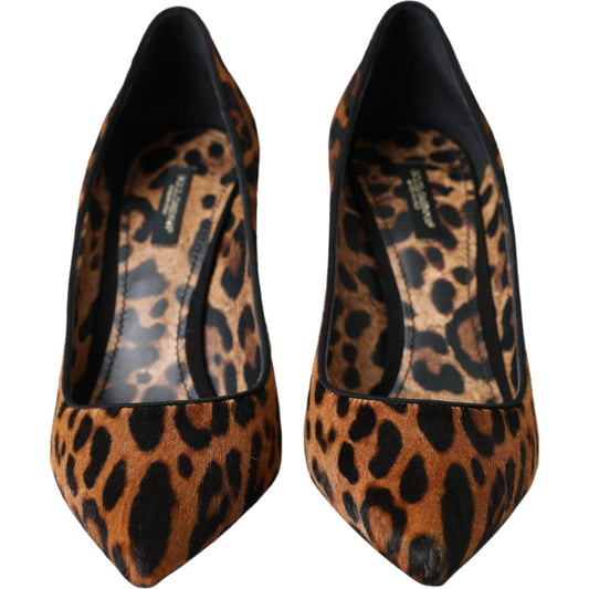 Brown Leopard Calf Hair Heels Pumps Shoes