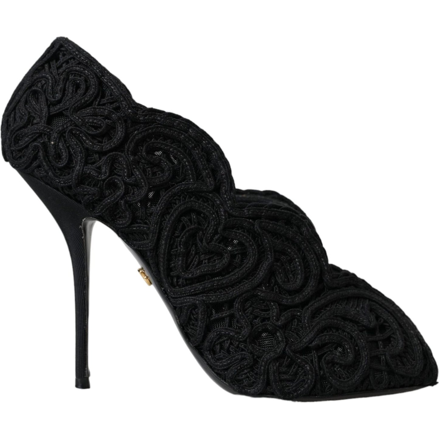 Dolce & Gabbana Black Cordonetto Ricamo Pump Open Toe Shoes Dolce & Gabbana