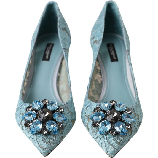 Blue Taormina Lace Crystal Heel Pumps Shoes