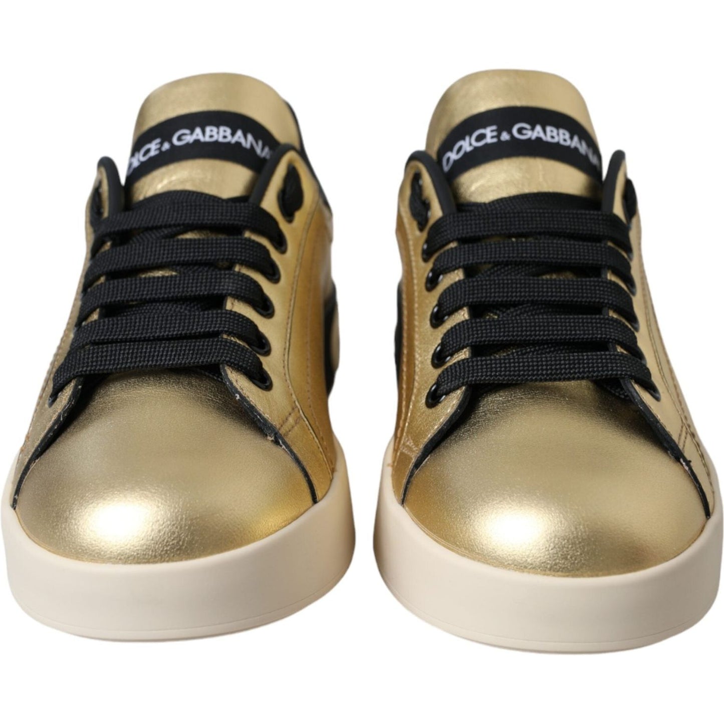 Dolce & Gabbana Gold Portofino Calf Leather Sneakers Women Shoes Dolce & Gabbana