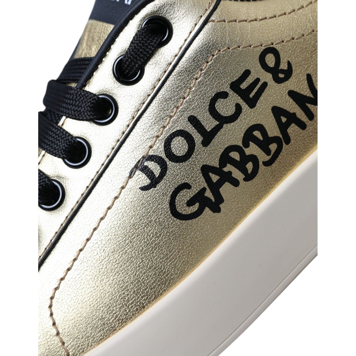 Dolce & Gabbana Gold Portofino Calf Leather Sneakers Women Shoes Dolce & Gabbana