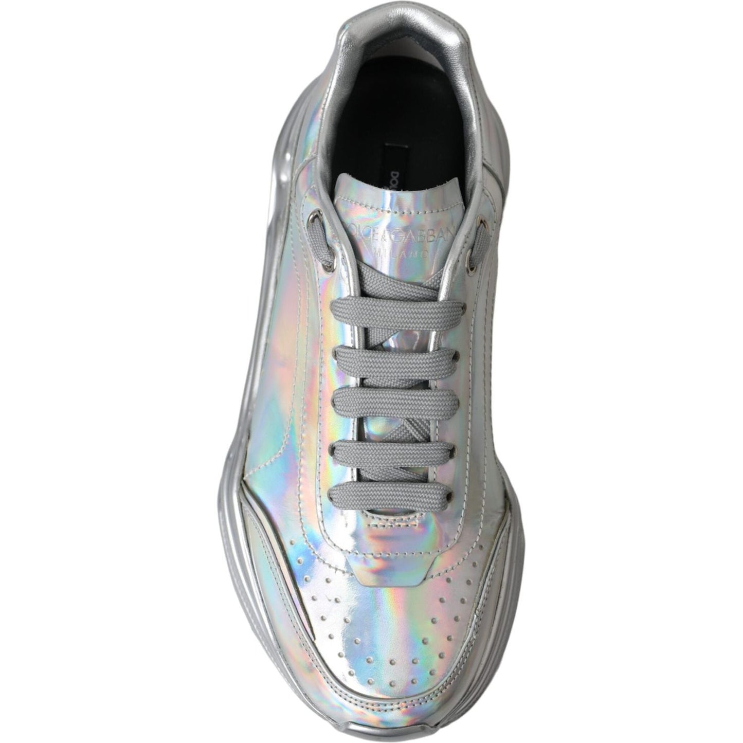 Dolce & Gabbana Silver Iridescent DAYMASTER Leather Sneakers Shoes Dolce & Gabbana