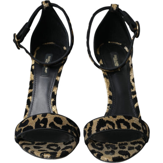 Dolce & Gabbana Gold Leopard Lurex High Heel Sandals Shoes Dolce & Gabbana