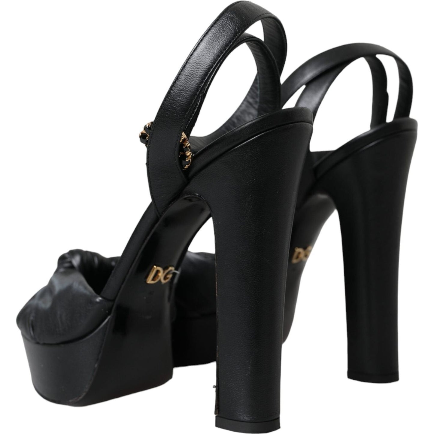 Dolce & Gabbana Black Leather Crystal Platform Sandals Shoes Dolce & Gabbana