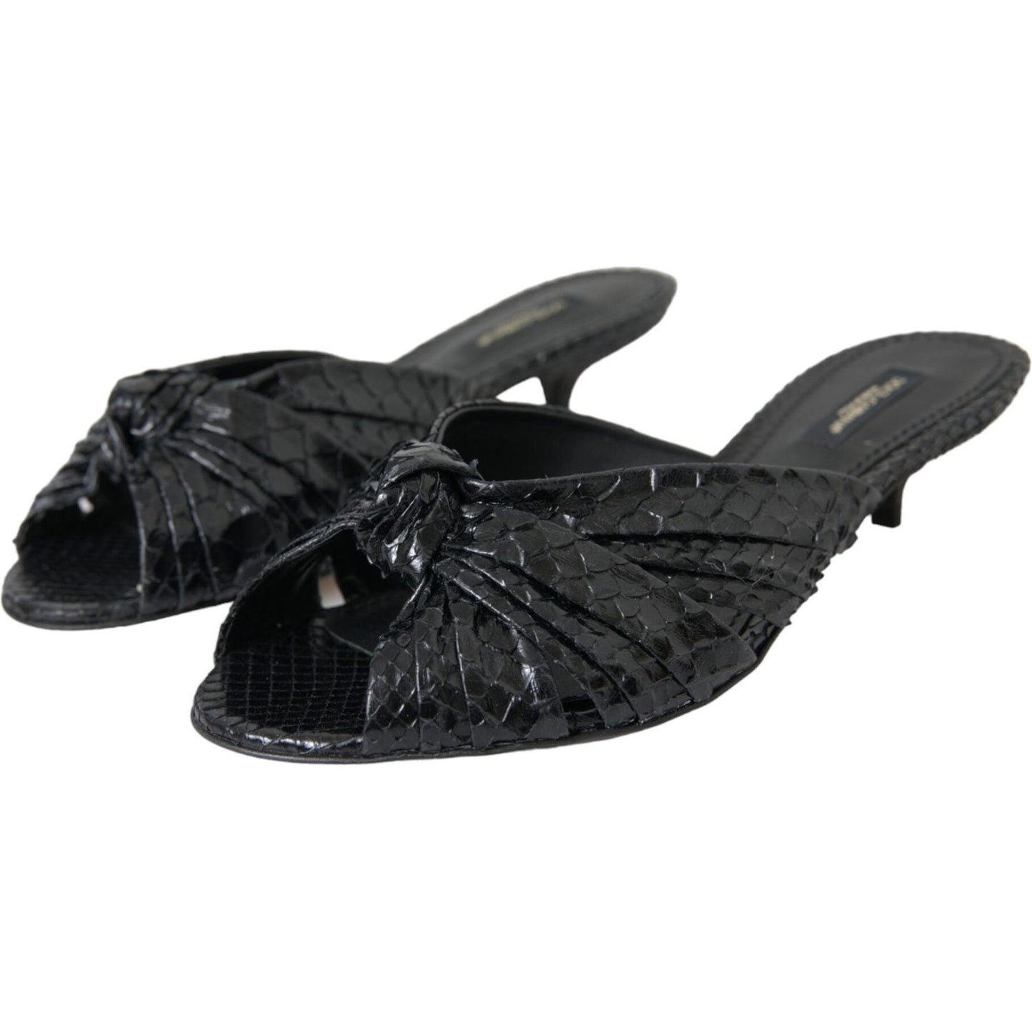 Dolce & Gabbana Black Exotic Leather Heels Slides Shoes Dolce & Gabbana