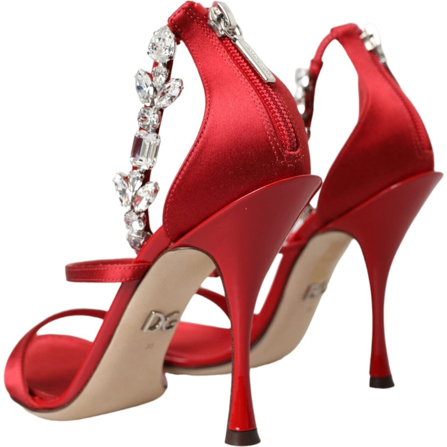 Dolce & Gabbana Red Keira Satin Crystals Sandals Heels Shoes Dolce & Gabbana