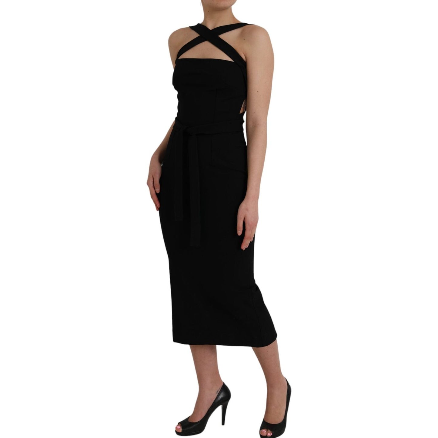 Dolce & Gabbana Black Sheath Halter Sleeveless Midi Dress Dolce & Gabbana