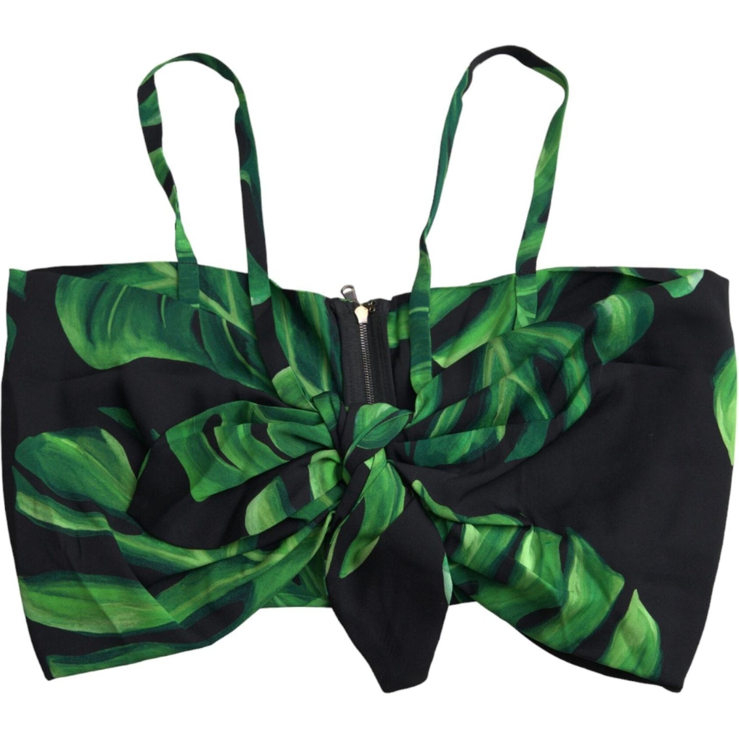 Dolce & Gabbana Black Green Leaf Silk Halter Cropped Top Dolce & Gabbana