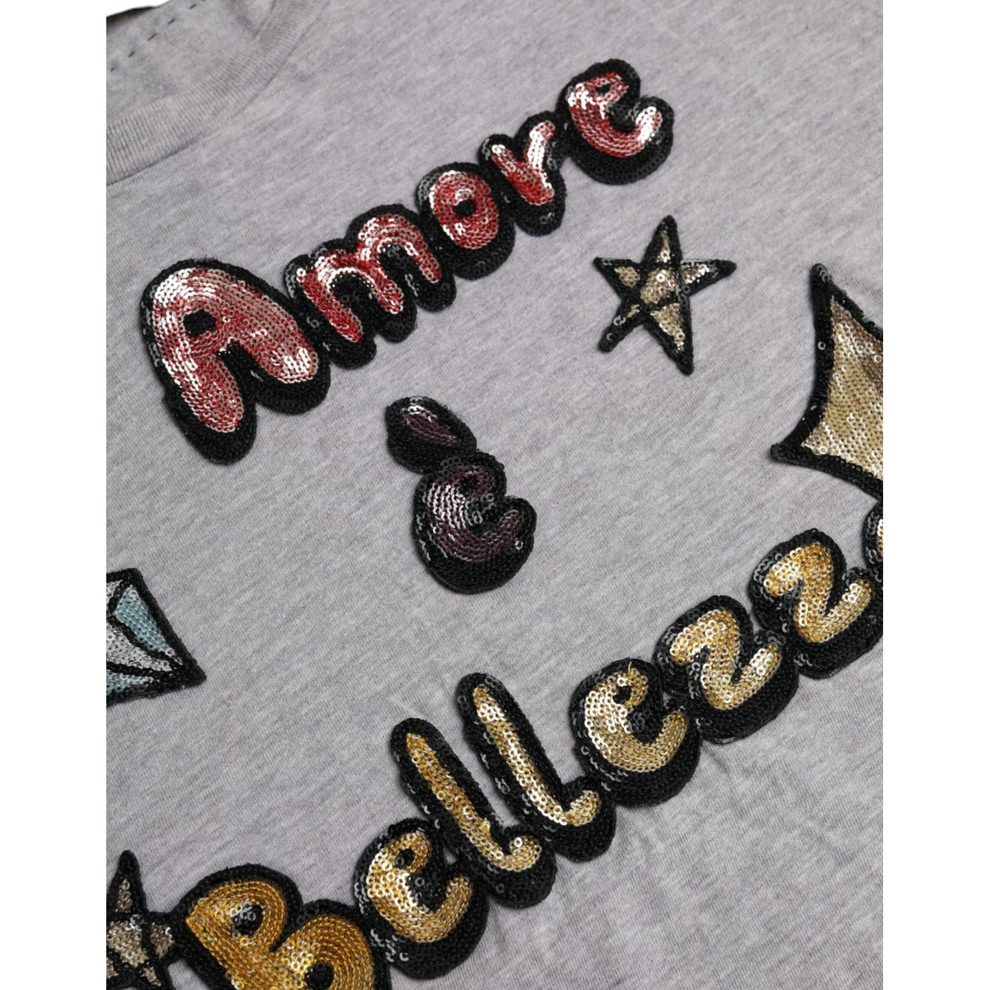 Dolce & Gabbana Gray Cotton L'Amore E'Bellezza Top T-shirt Dolce & Gabbana