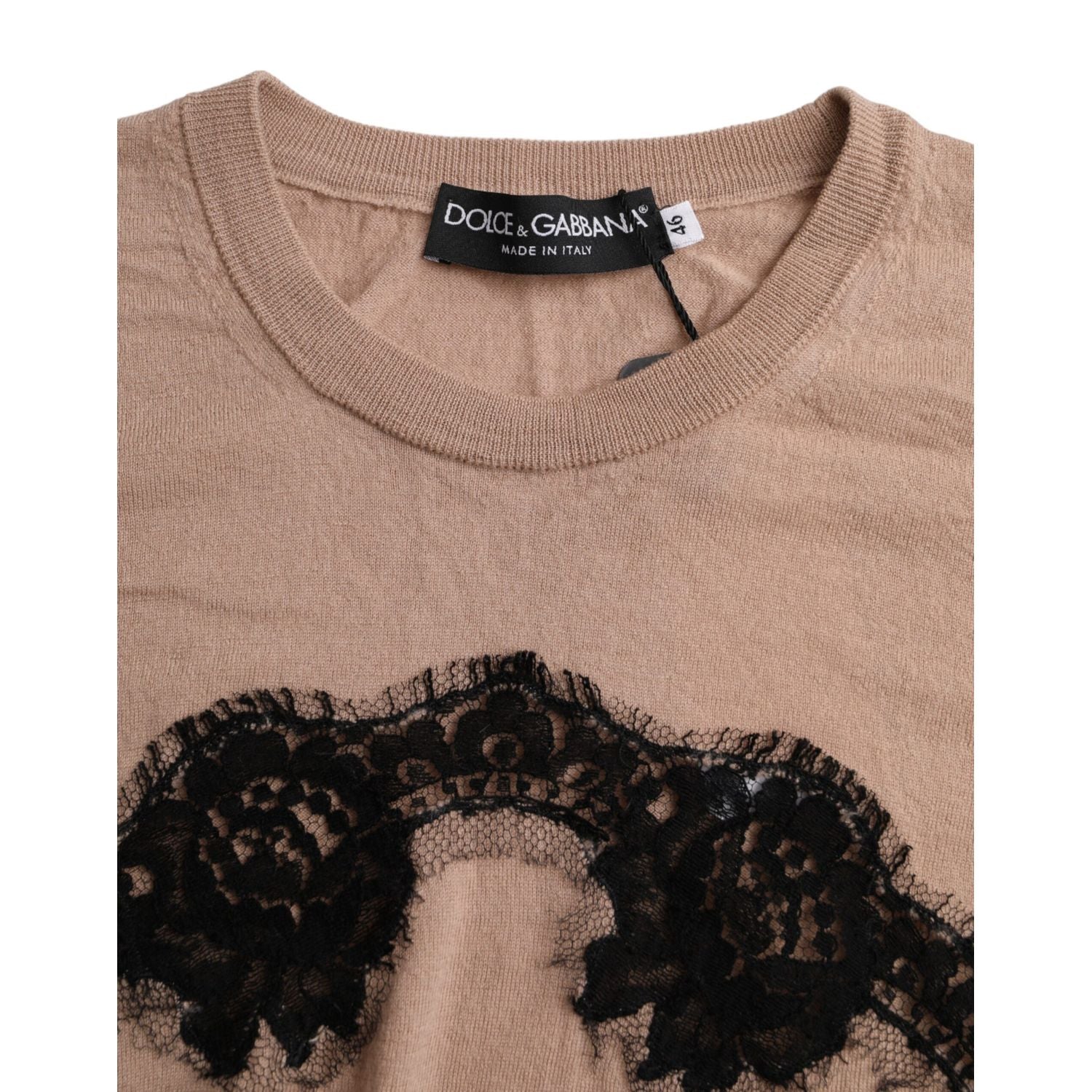 Dolce & Gabbana Brown Wool Black Lace 3/4 Sleeve Blouse Top
