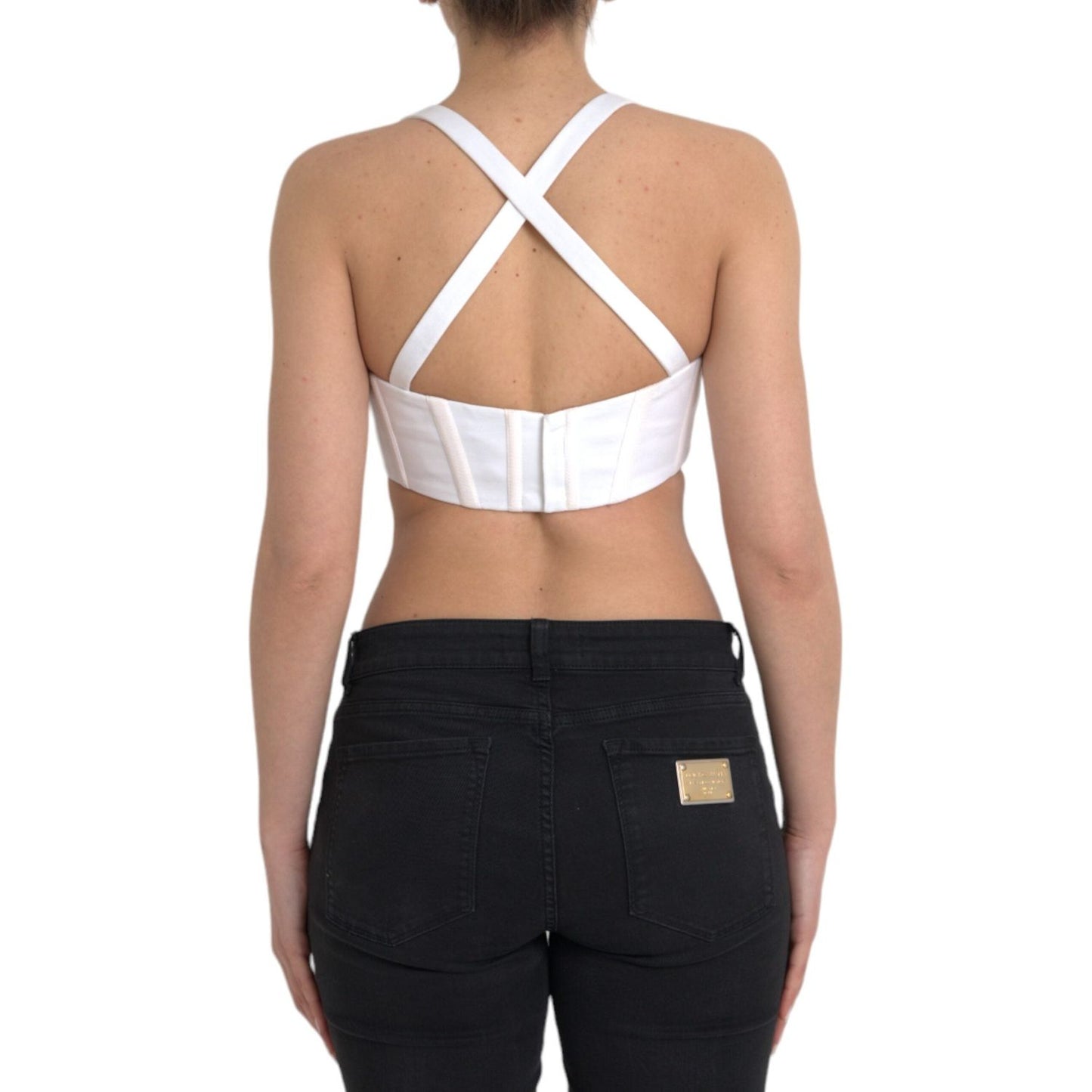 Versace White Viscose Bustier Sleeveless Cropped Top Versace