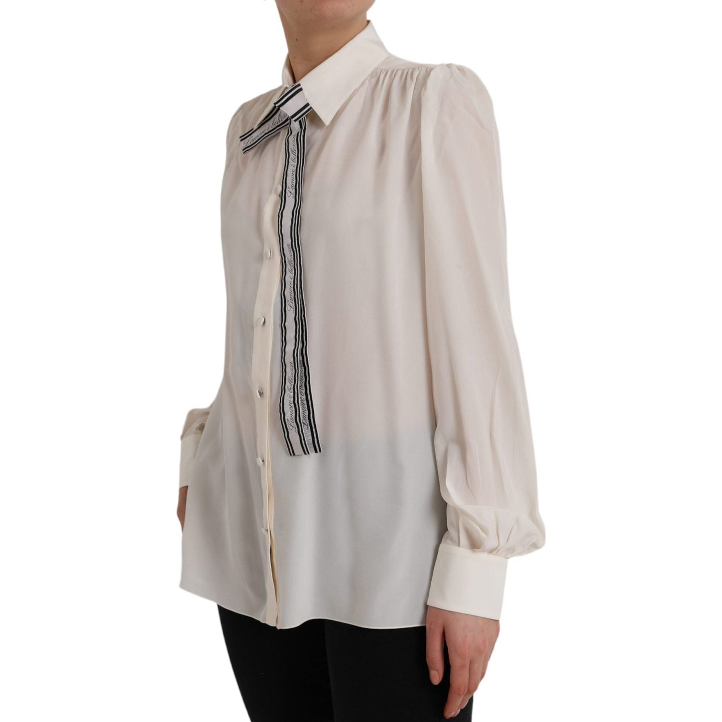 Dolce & Gabbana Off White Long Sleeve Button Down Blouse Top Dolce & Gabbana