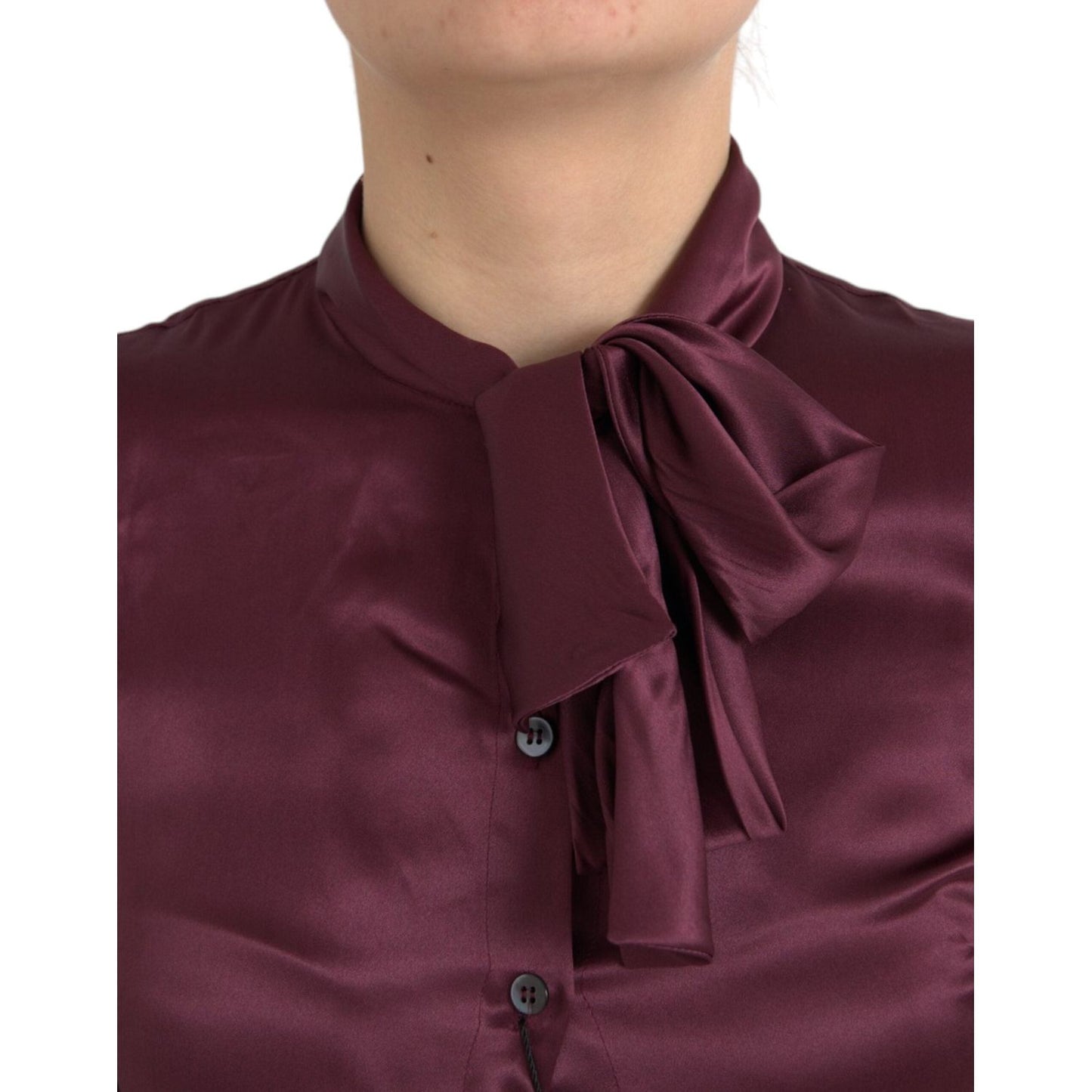 Dolce & Gabbana Maroon Ascot Collar Long Sleeve Top Blouse Dolce & Gabbana