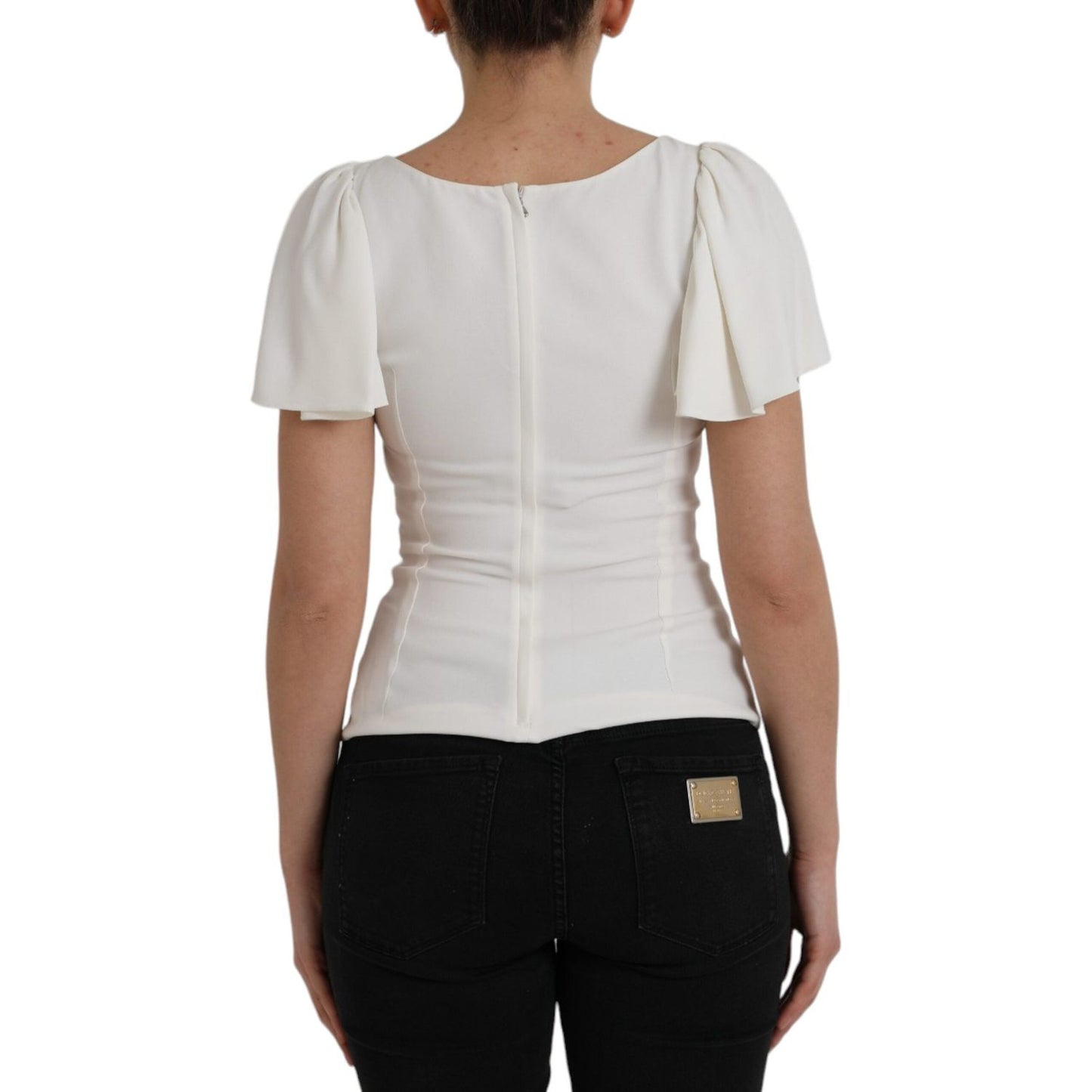 Dolce & Gabbana White Viscose Round Neck Short Sleeves Top Dolce & Gabbana