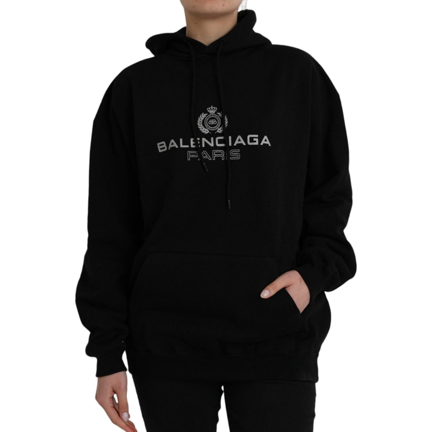 Balenciaga Black Cotton Logo Hooded Pullover Sweatshirt Sweater Balenciaga