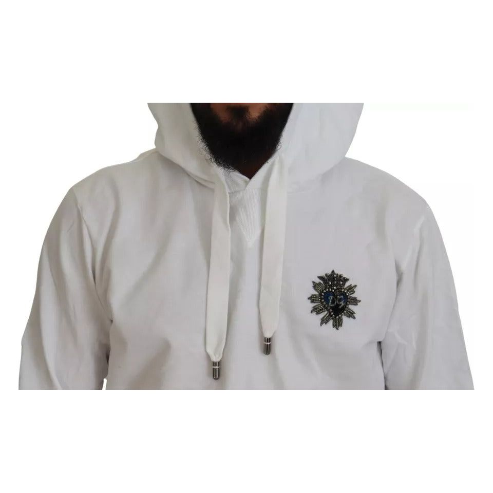 Dolce & Gabbana White Cotton Hooded Sweatshirt Sweater Dolce & Gabbana