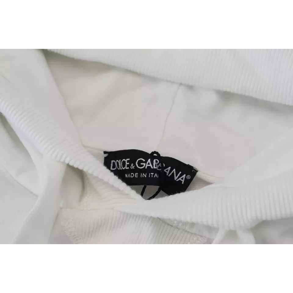 Dolce & Gabbana White Cotton Hooded Sweatshirt Sweater Dolce & Gabbana