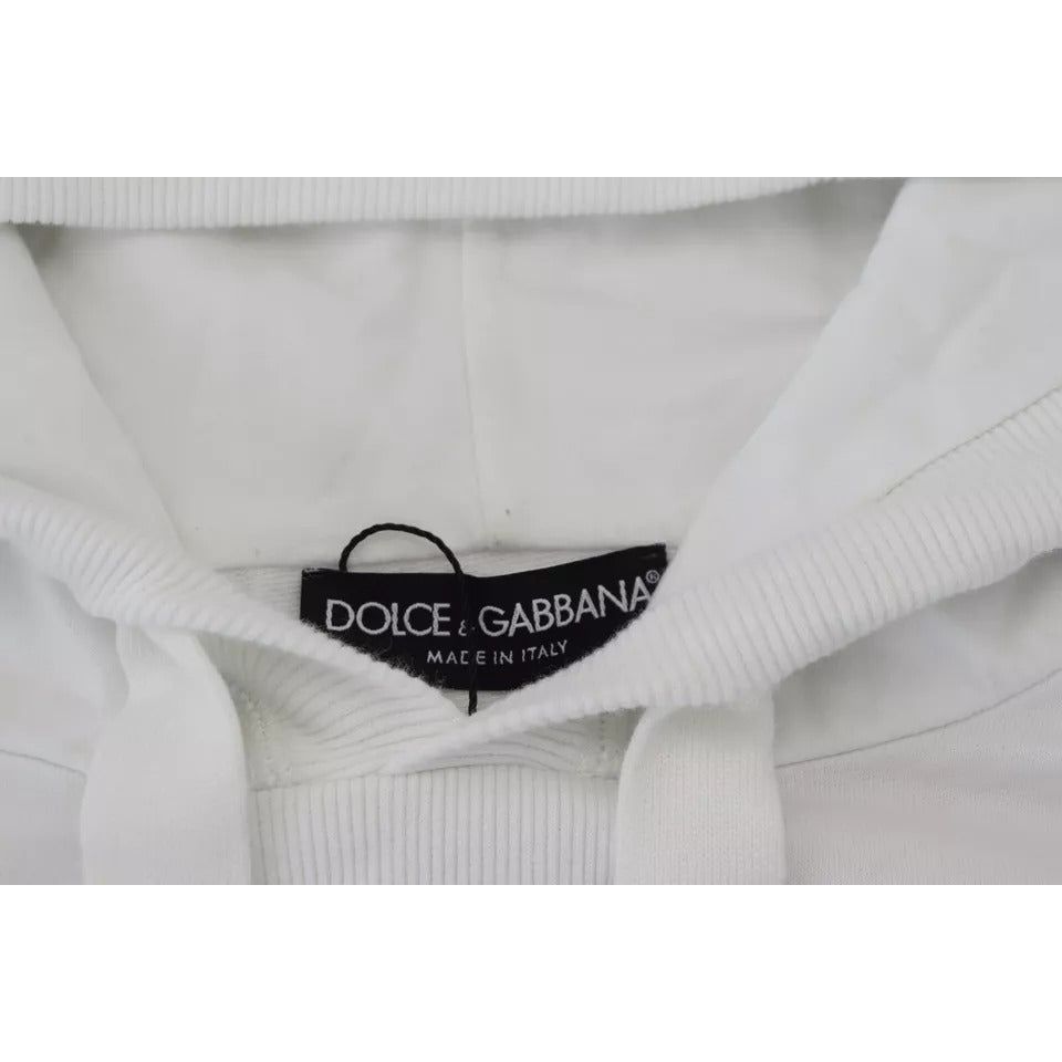 Dolce & Gabbana White Cotton Hooded Sweatshirt Logo Sweater Dolce & Gabbana