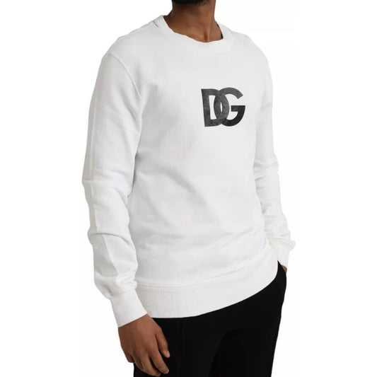 Dolce & Gabbana White Logo Cotton Crew Neck Pullover Sweater Dolce & Gabbana