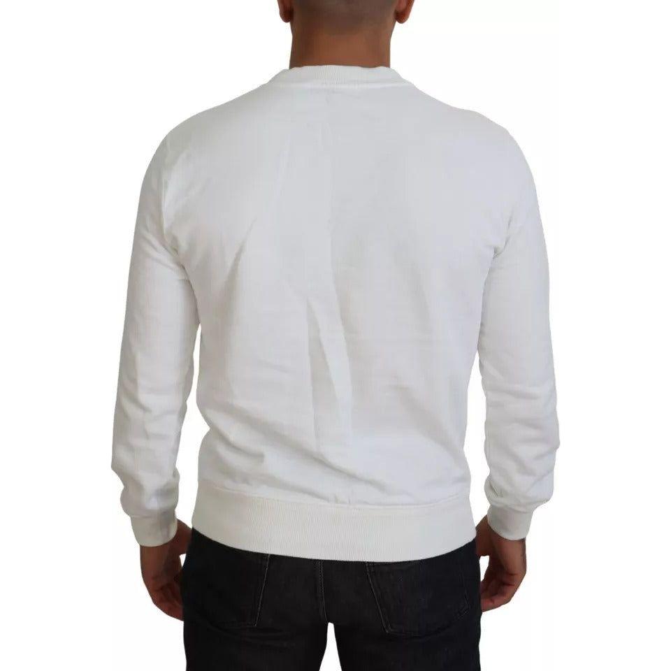 Dolce & Gabbana White Logo Cotton Crew Neck Pullover Sweater Dolce & Gabbana