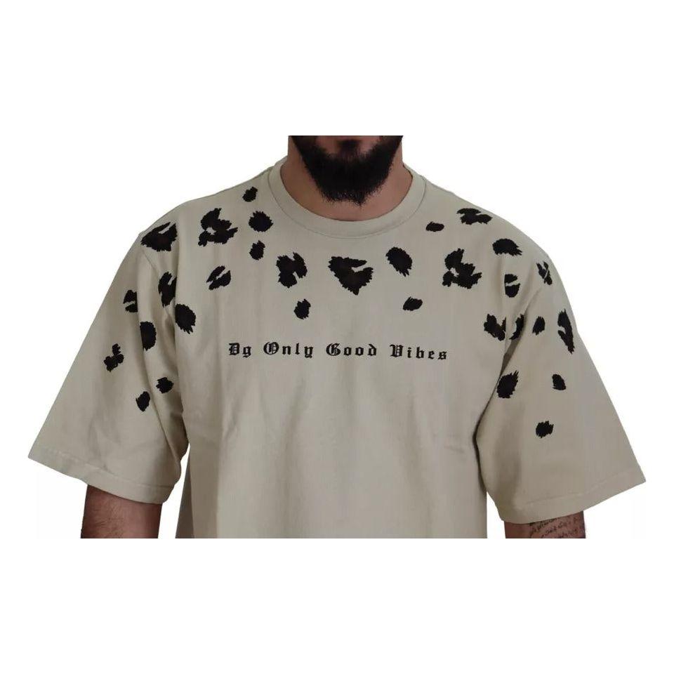 Dolce & Gabbana Beige Printed Crewneck Tee Cotton T-shirt Dolce & Gabbana