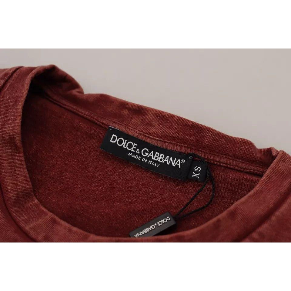 Dolce & Gabbana Maroon Printed Crewneck Tee Cotton T-shirt