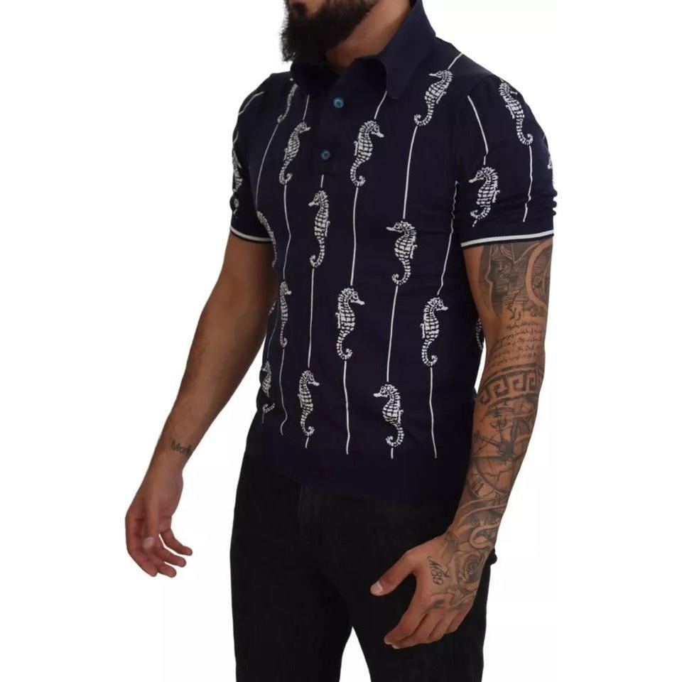 Dolce & Gabbana Dark Blue Sea Horse Collared Polo T-shirt Dolce & Gabbana