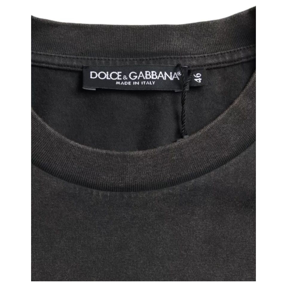 Dolce & Gabbana Gray Logo Embellished Cotton Short Sleeves T-shirt Dolce & Gabbana