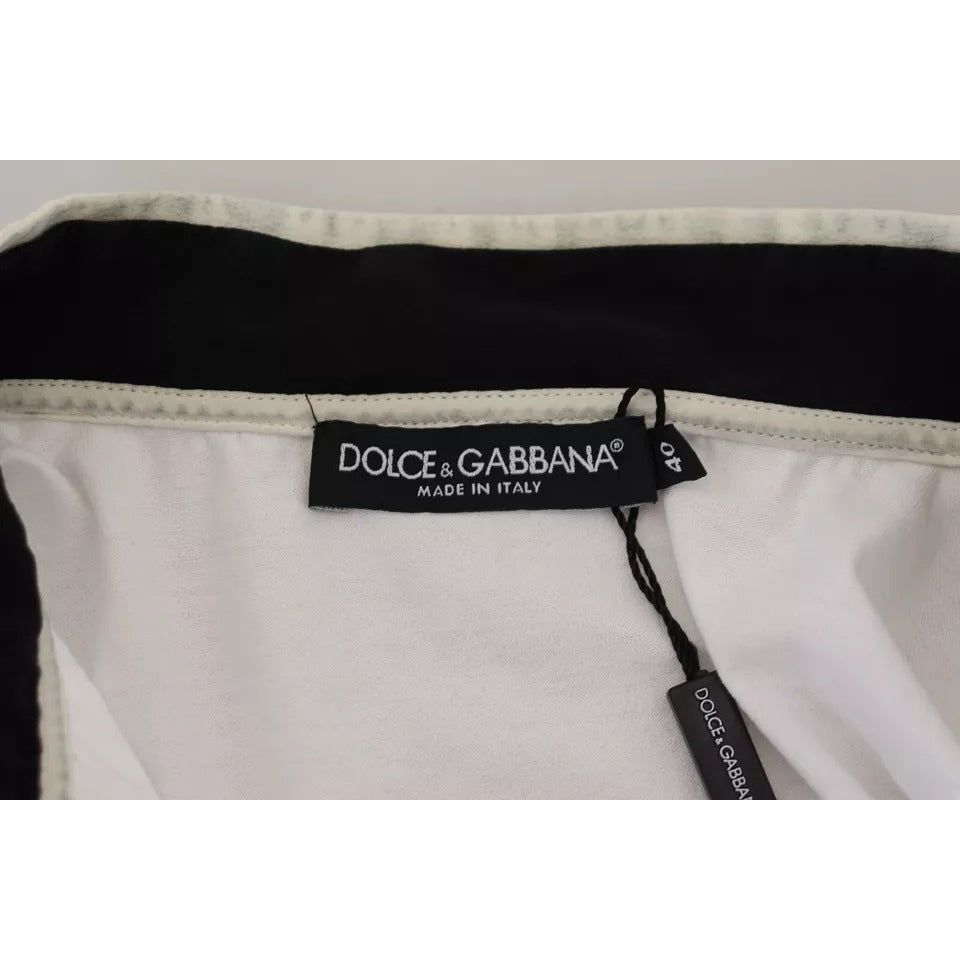 Dolce & Gabbana White Cotton Printed Ascot Collared T-shirt Dolce & Gabbana