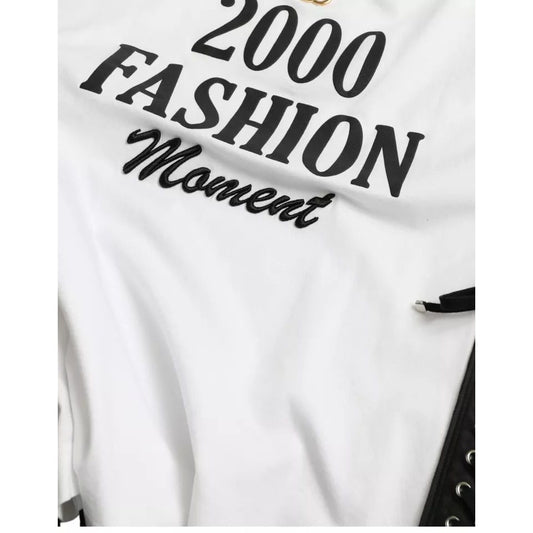 Dolce & Gabbana White Slogan Print Lacing Detailed T-shirt