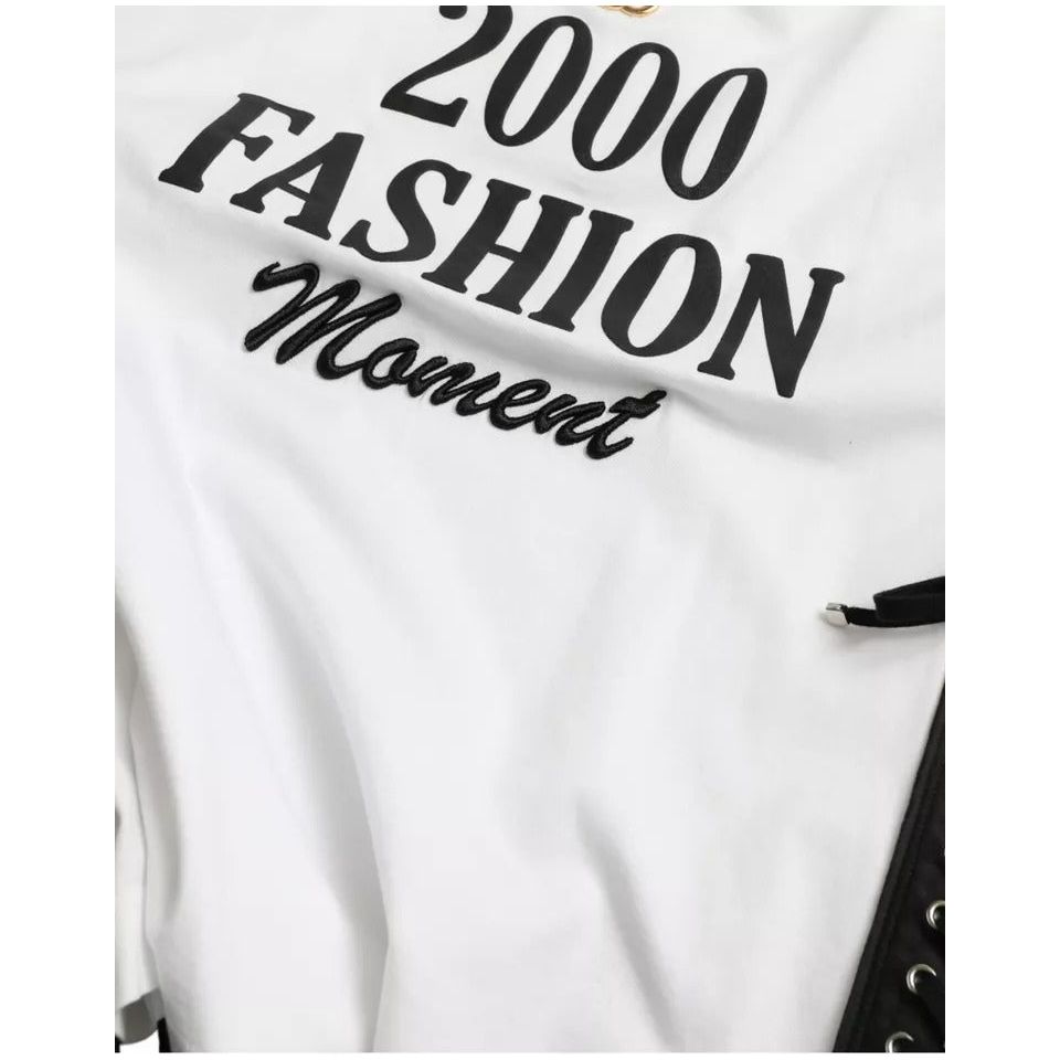 Dolce & Gabbana White Slogan Print Lacing Detailed T-shirt Dolce & Gabbana