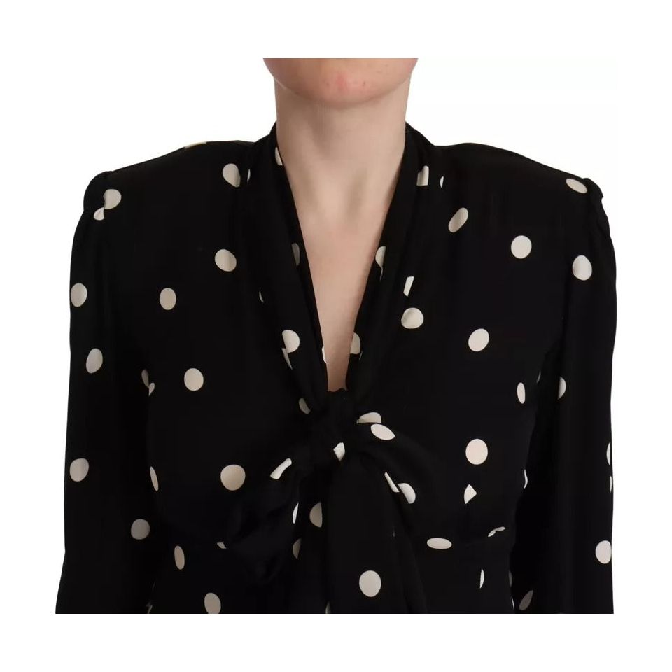 Dolce & Gabbana Black Polka Dots Silk Pussy Bow Long Sleeves Top Dolce & Gabbana