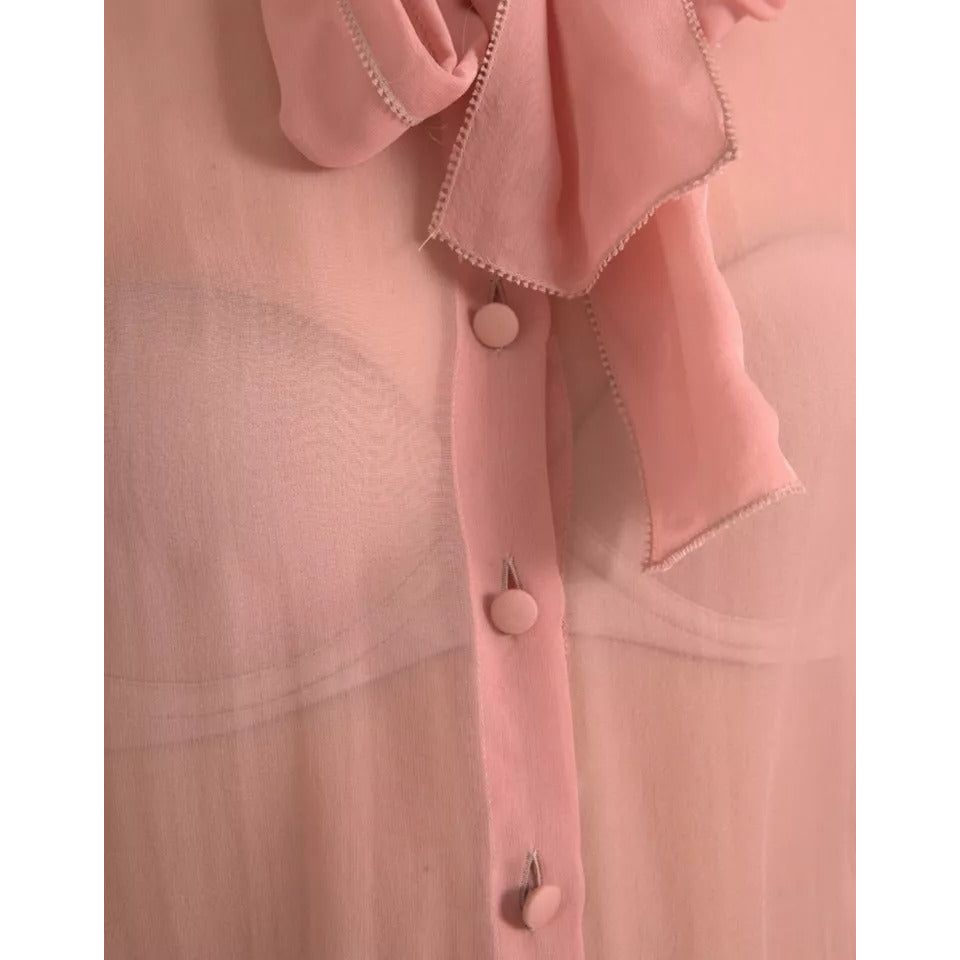 Dolce & Gabbana Pink Long Sleeves Ascot Collar Top Blouse Dolce & Gabbana