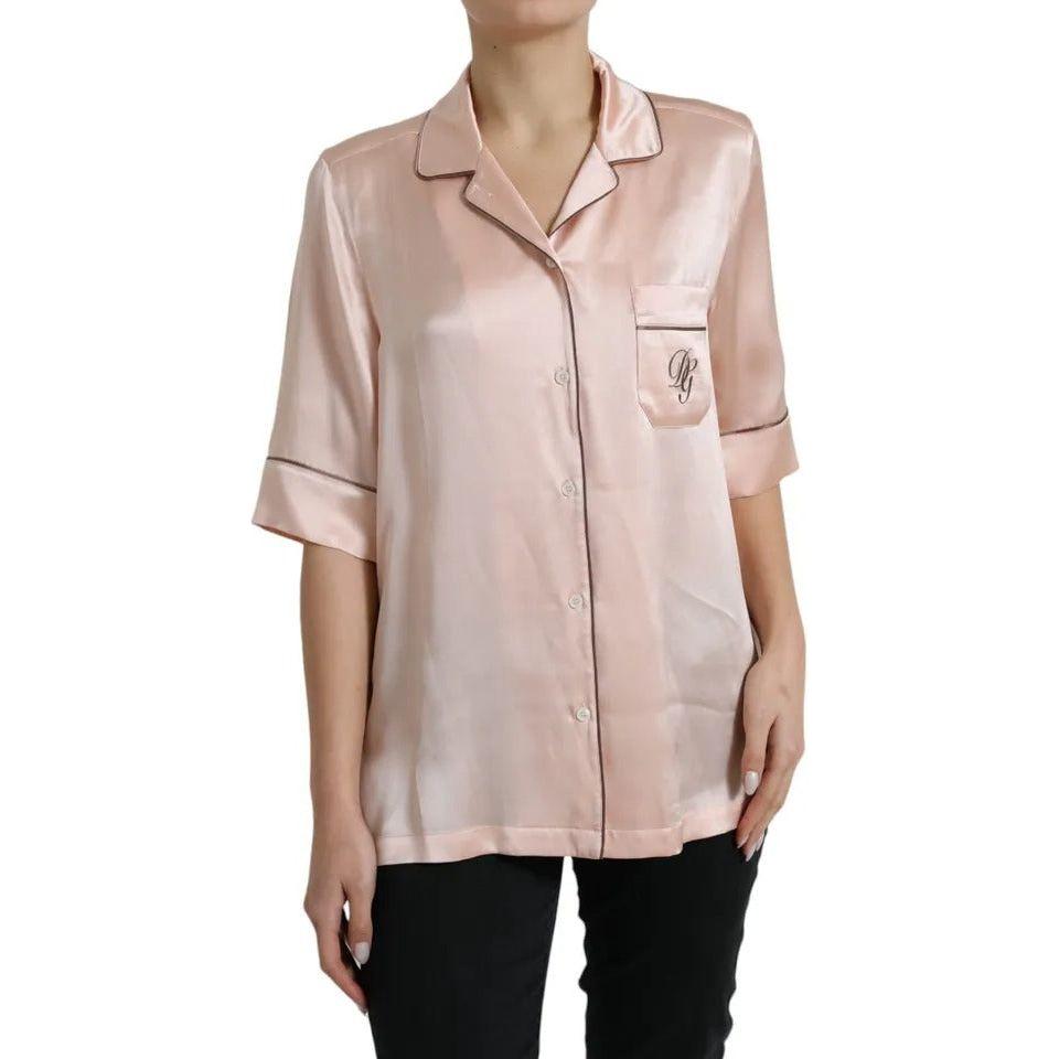 Dolce & Gabbana Pink Silk Long Sleeves Logo Pajama Blouse Top Dolce & Gabbana