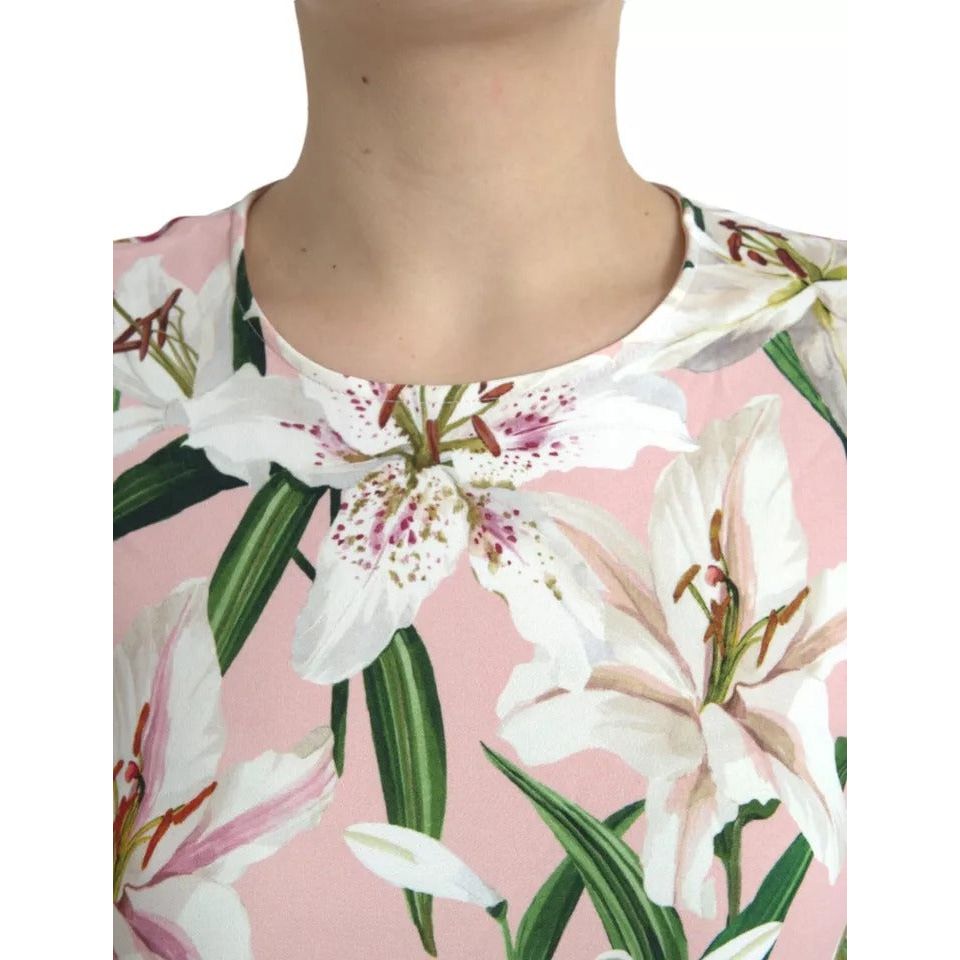 Dolce & Gabbana Pink Floral Viscose Round Neck Blouse Top Dolce & Gabbana