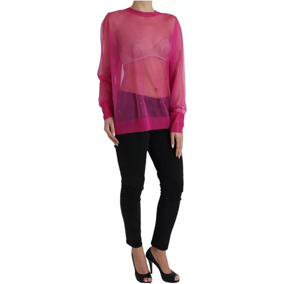 Dolce & Gabbana Pink Transparent Crewneck Long Sleeves Top Dolce & Gabbana