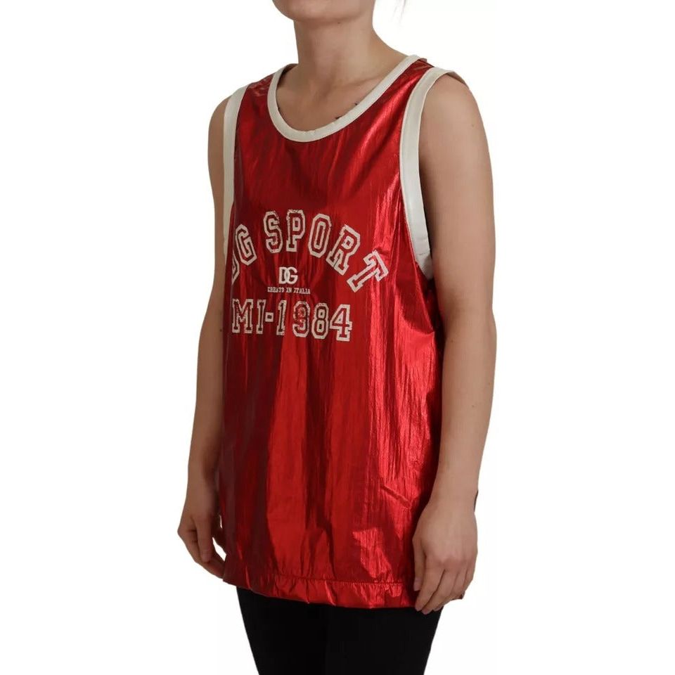 Dolce & Gabbana Red Nylon Logo Print Sleeveless Jersey Top Dolce & Gabbana