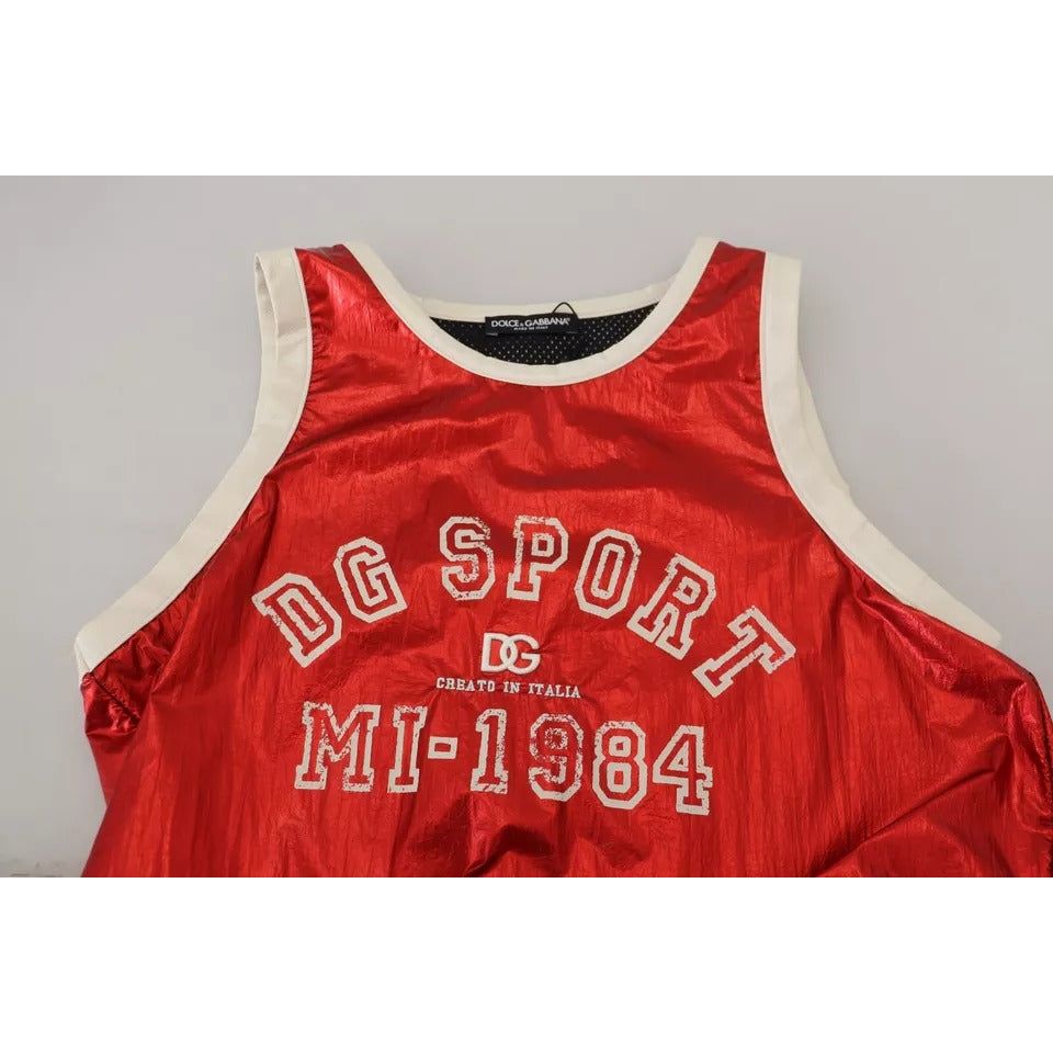 Dolce & Gabbana Red Nylon Logo Print Sleeveless Jersey Top Dolce & Gabbana