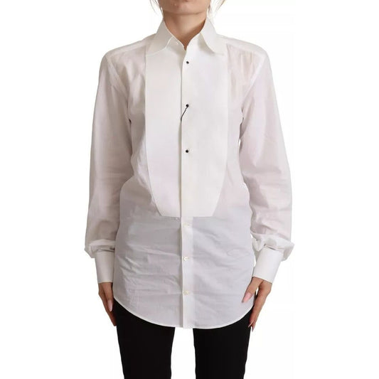 Dolce & Gabbana White Cotton Dress Collared Long Sleeves Shirt Top Dolce & Gabbana